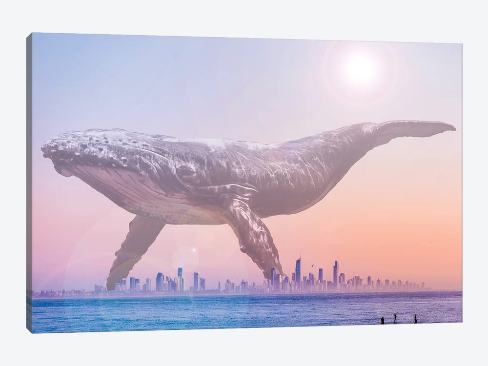 Mega Whale over a Hazy Surf City by David Loblaw 1-piece Canvas Art