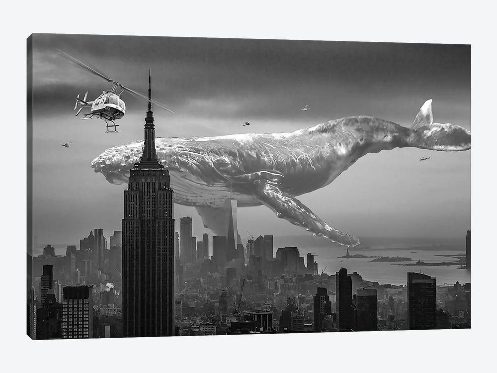 Mega Whale Over New York City by David Loblaw 1-piece Canvas Print