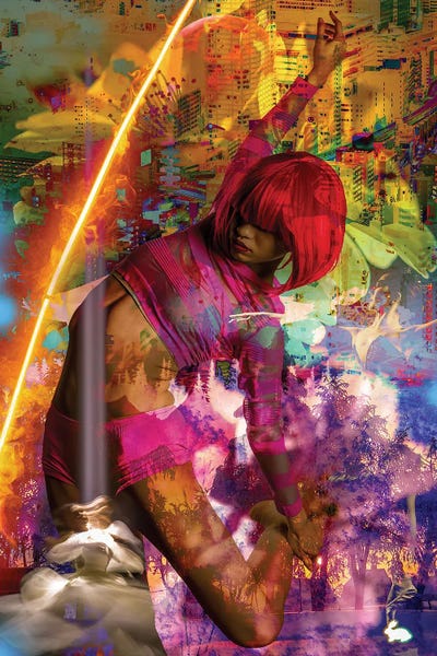 Fire Dance Red by David Loblaw framed canvas print