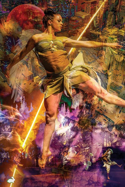 Fire Dance Gold by David Loblaw framed canvas print