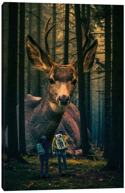 Giant Deer In A Forest Canvas Art Print - David Loblaw