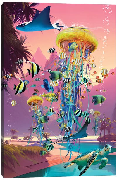 Dreaming At Jellyfish River Canvas Art Print - Ray & Stingray Art