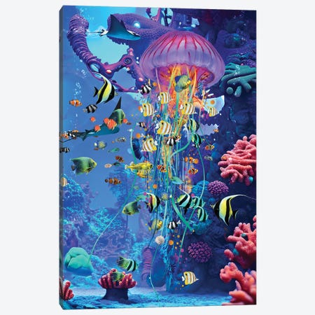 Jellyfish At The Surreal Reef Canvas Print #DLB173} by David Loblaw Canvas Art Print
