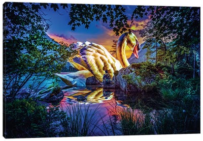 Giant Swan At Sunset Canvas Art Print - Swan Art
