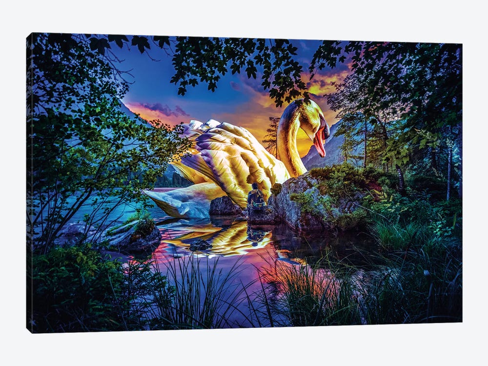 Giant Swan At Sunset by David Loblaw 1-piece Canvas Artwork