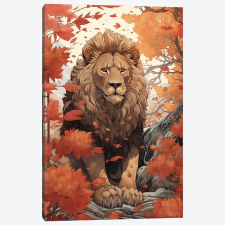 Lion And Flowers Canvas Print #DLB184} by David Loblaw Canvas Print