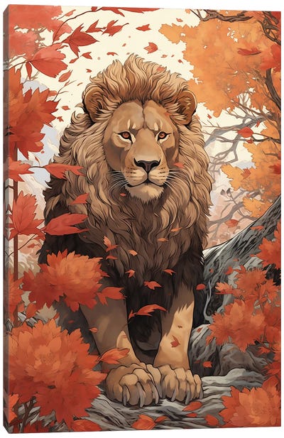 Lion And Flowers Canvas Art Print - David Loblaw