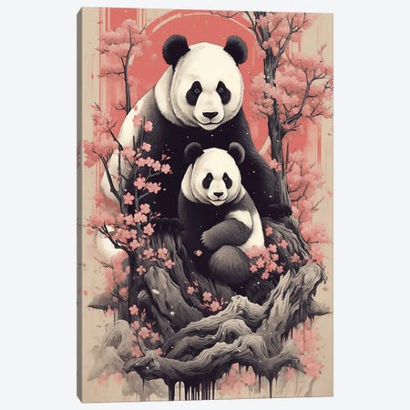 Panda With Flowers Canvas Print #DLB186} by David Loblaw Art Print