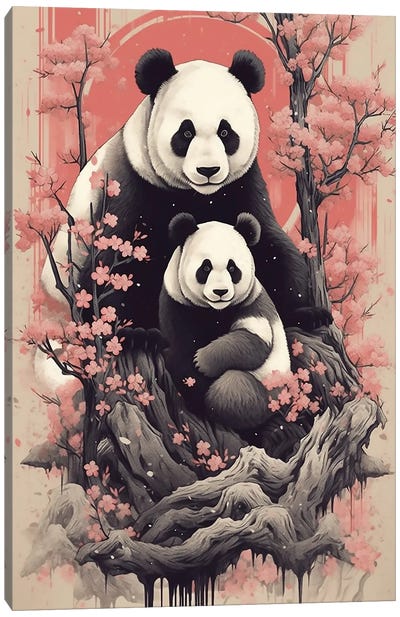 Panda With Flowers Canvas Art Print - Panda Art