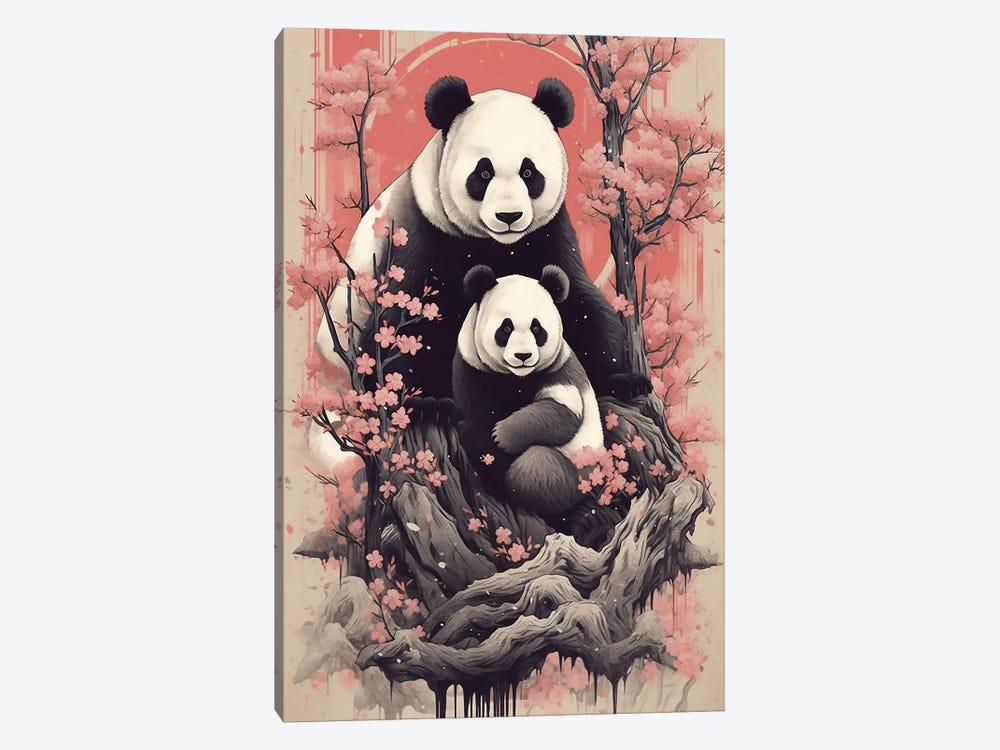 Panda With Flowers by David Loblaw 1-piece Canvas Wall Art