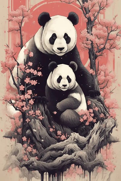 Pandas: Panda With Flowers by David Loblaw