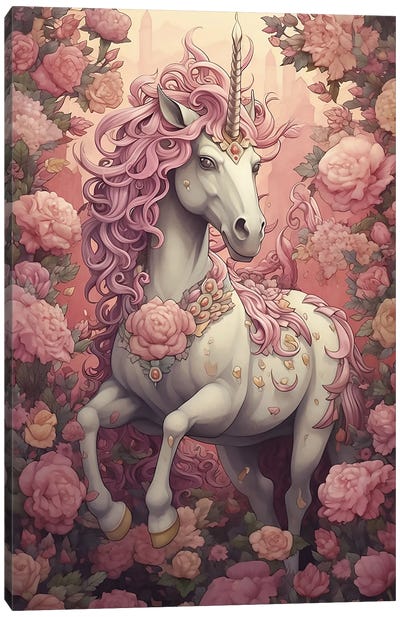 Pink Unicorn Canvas Art Print - Unicorn Art