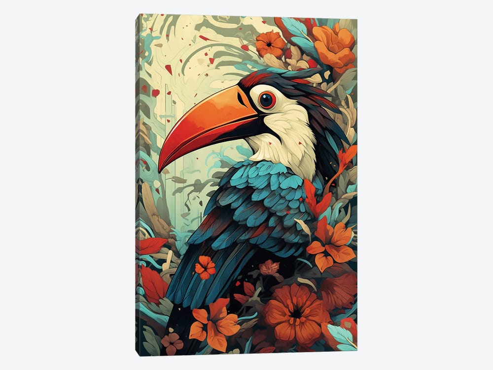 Tucan With Flowers by David Loblaw 1-piece Canvas Art