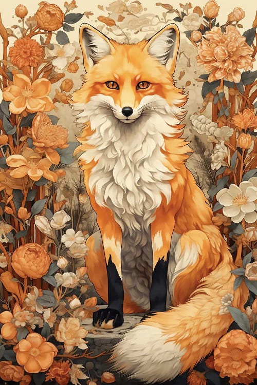 Fox And Flowers by David Loblaw wall art