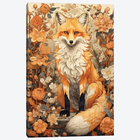 Fox And Flowers Canvas Print #DLB189} by David Loblaw Canvas Art