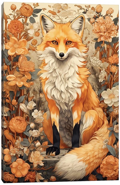 Fox And Flowers Canvas Art Print - David Loblaw