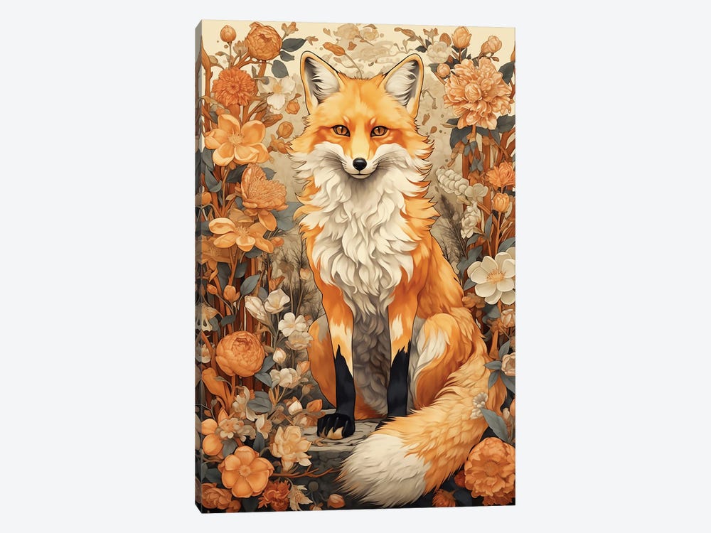 Fox And Flowers by David Loblaw 1-piece Canvas Print