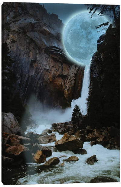 Moon Light Fall Canvas Art Print - Waterfall Art