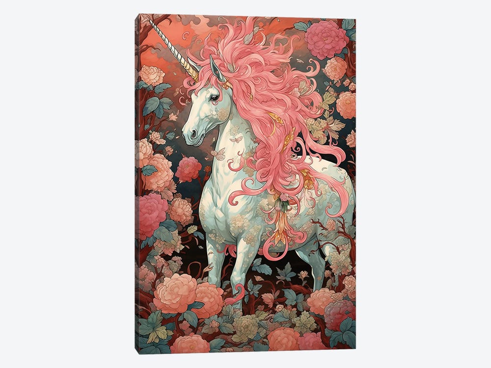 Pink Unicorn With Flowers by David Loblaw 1-piece Canvas Print