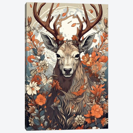 Deer With Flowers Canvas Print #DLB193} by David Loblaw Canvas Print
