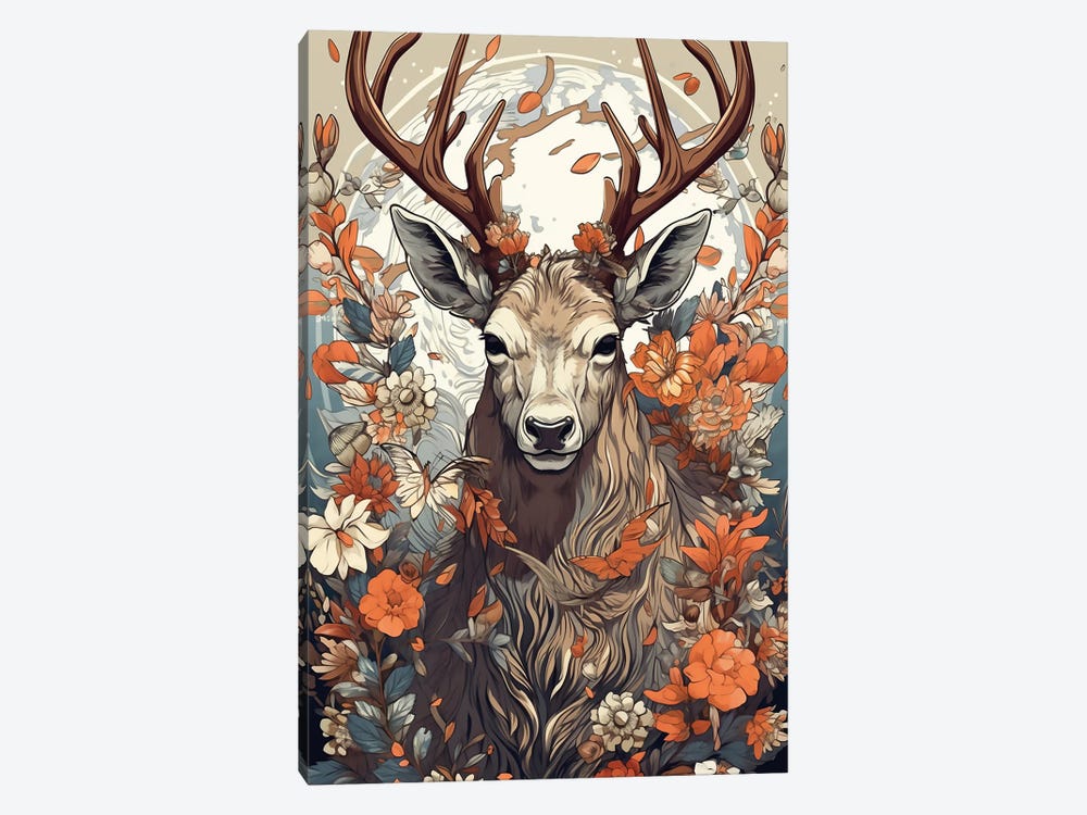 Deer With Flowers by David Loblaw 1-piece Canvas Art
