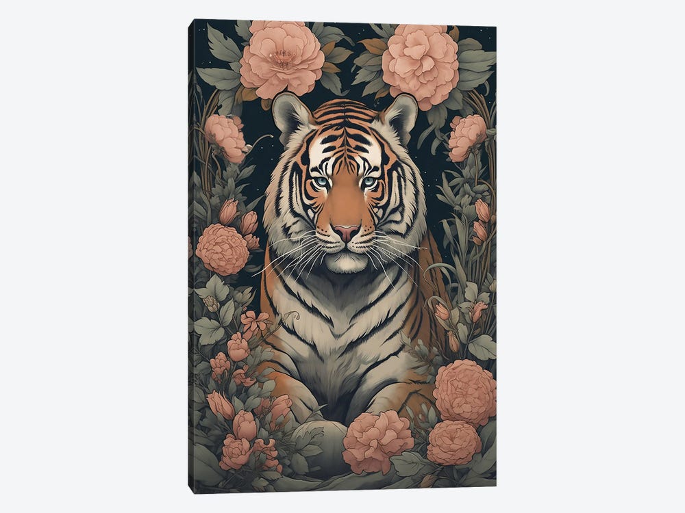 Tiger With Flowers by David Loblaw 1-piece Art Print