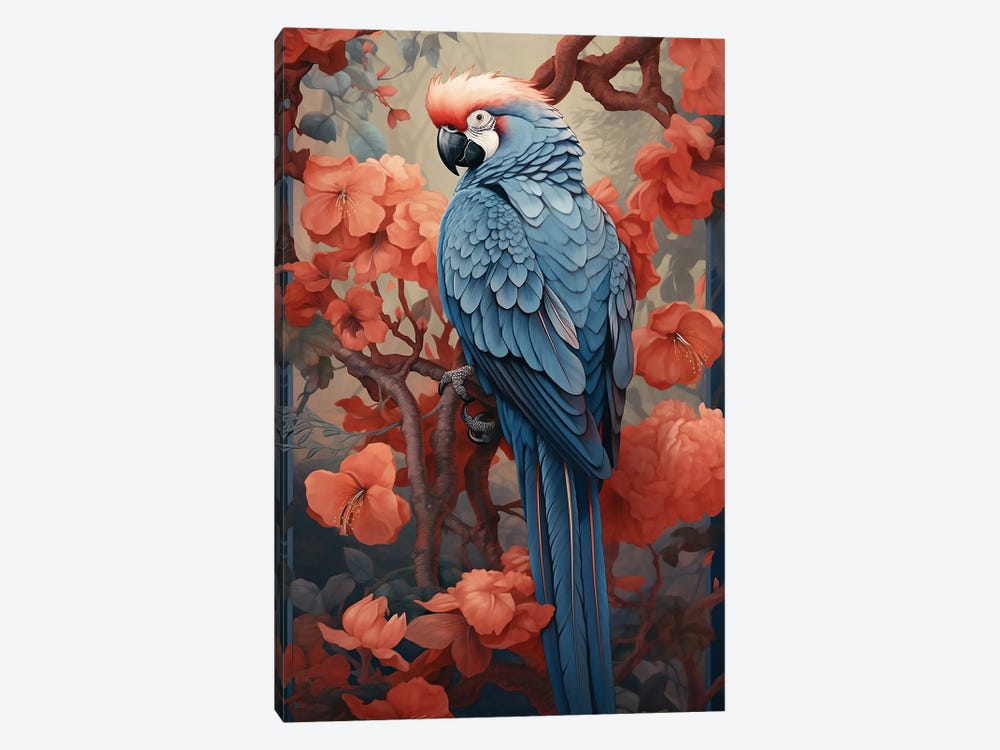 Parrot With Flowers by David Loblaw 1-piece Canvas Wall Art