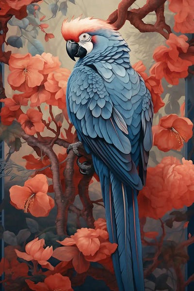 Parrots: Parrot With Flowers by David Loblaw