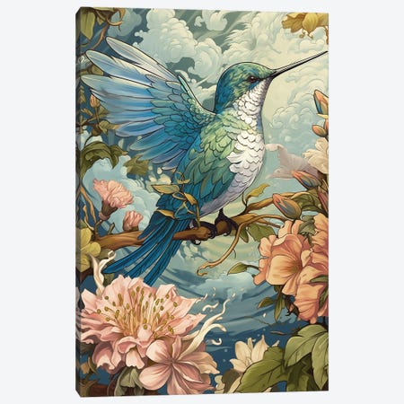 Hummingbird With Flowers Canvas Print #DLB196} by David Loblaw Canvas Artwork