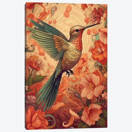 Hummingbird With Red Flowers Canvas Print #DLB197} by David Loblaw Canvas Artwork