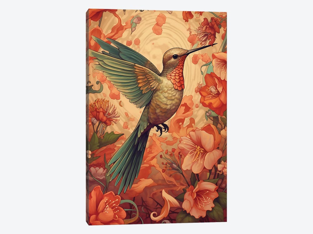 Hummingbird With Red Flowers by David Loblaw 1-piece Canvas Wall Art