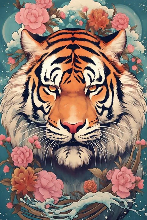 Bangle Tiger With Flowers by David Loblaw wall art