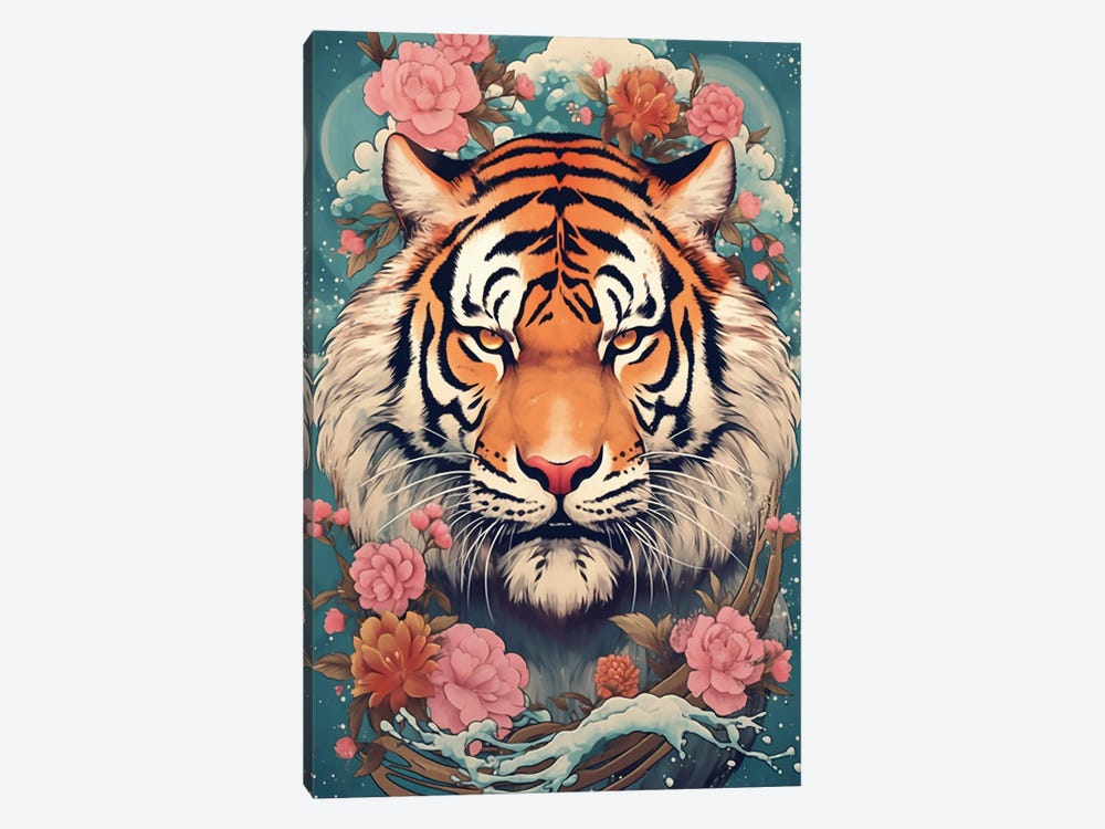 Bangle Tiger With Flowers by David Loblaw 1-piece Canvas Art Print