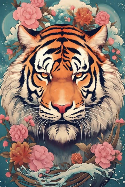 Tigers: Bangle Tiger With Flowers by David Loblaw