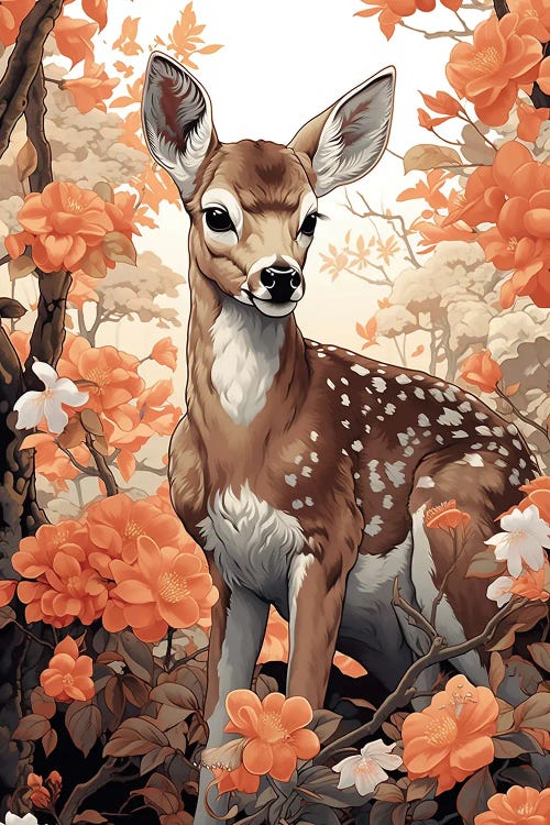 Cute Baby Deer With Floral Crown I On Canvas Print