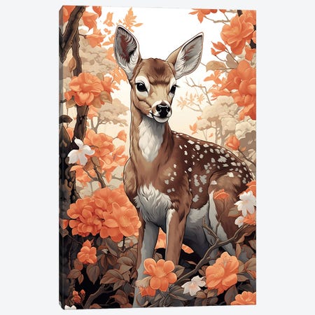 Baby Deer With Flowers Canvas Print #DLB199} by David Loblaw Canvas Art Print