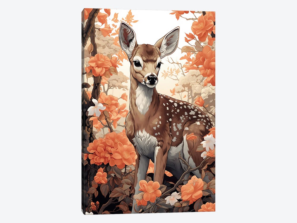 Baby Deer With Flowers by David Loblaw 1-piece Canvas Artwork
