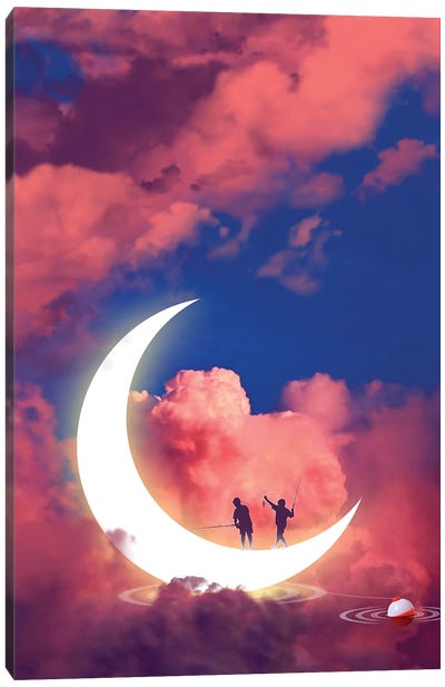Moon Fishing Canvas Art Print - Sweet Escape
