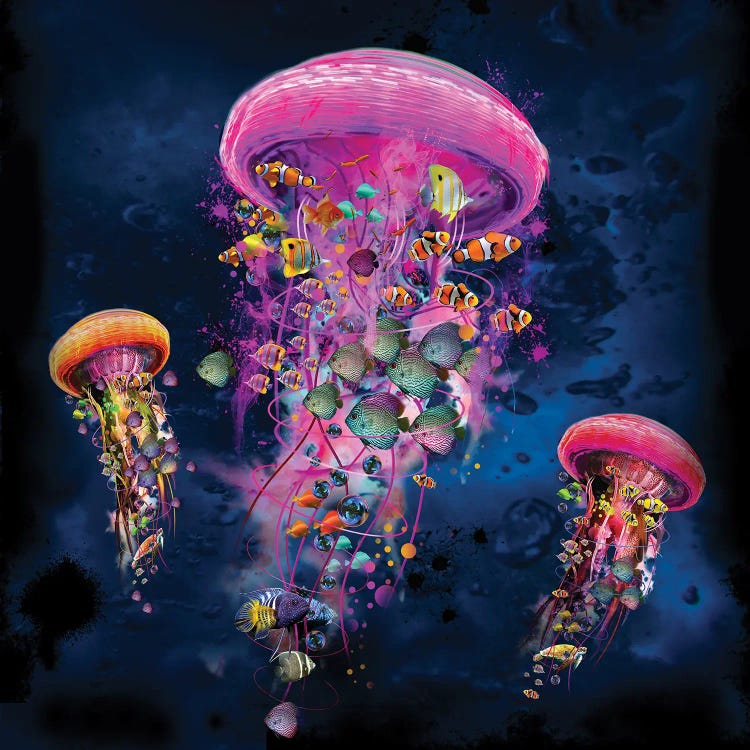 Electric Jellyfish World Pink by David Loblaw wall art