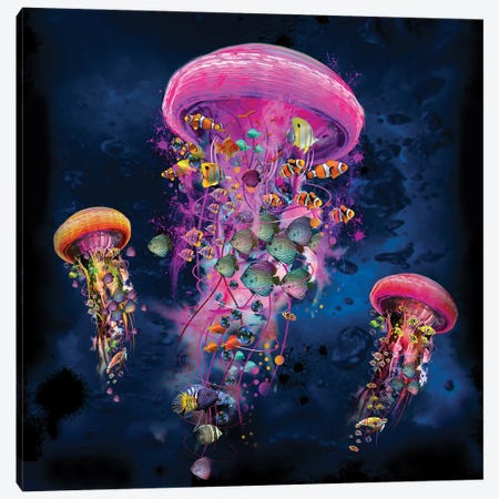 Electric Jellyfish World Pink Canvas Print #DLB1} by David Loblaw Canvas Artwork