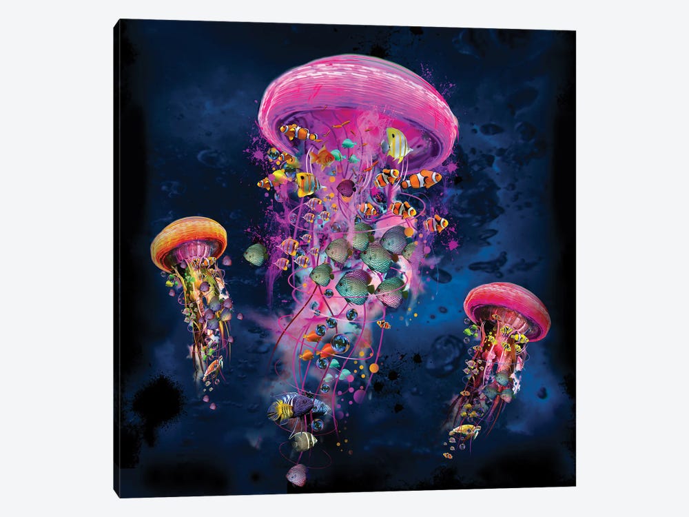Electric Jellyfish World Pink by David Loblaw 1-piece Canvas Wall Art