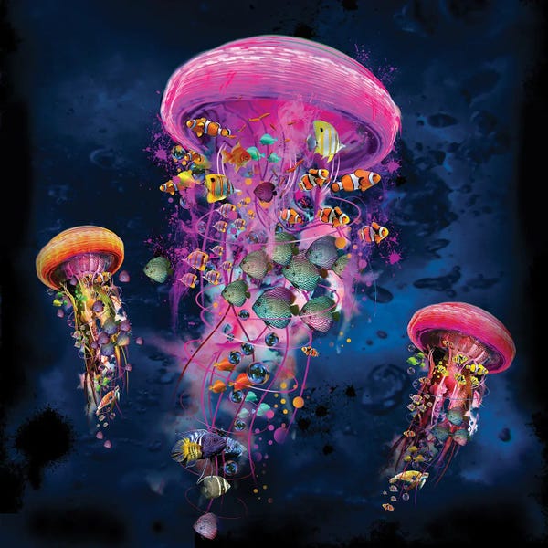 Fish: Electric Jellyfish World Pink by David Loblaw