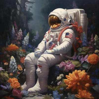 Astronaut With Flowers by David Loblaw canvas print