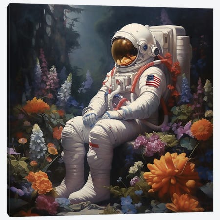 Astronaut With Flowers Canvas Print #DLB213} by David Loblaw Canvas Art