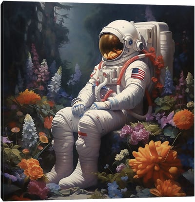 Astronaut With Flowers Canvas Art Print - David Loblaw