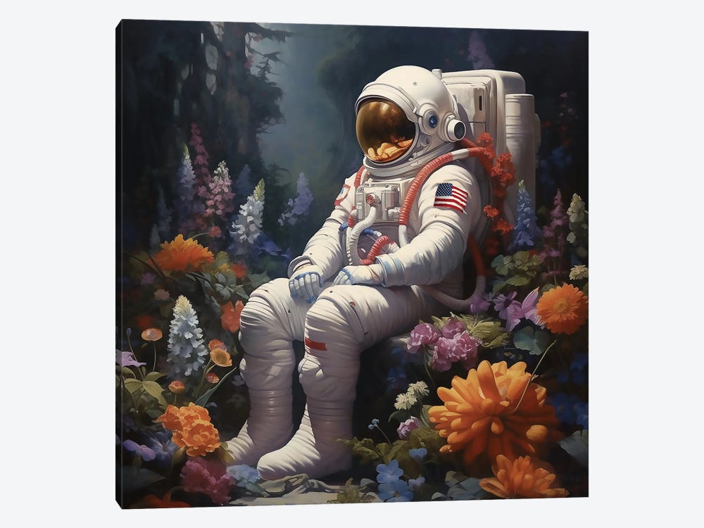 Astronaut With Flowers by David Loblaw 1-piece Canvas Art