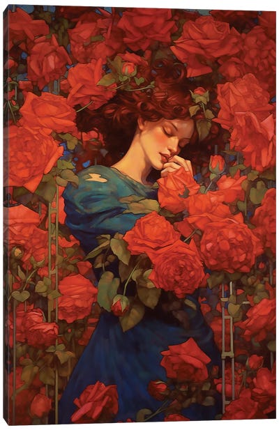 Beauty In A Bed Of Roses Canvas Art Print - David Loblaw