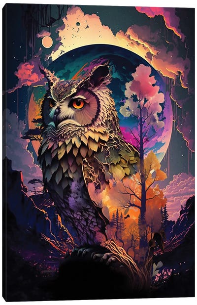 Spirit Owl Moon Canvas Art Print - David Loblaw