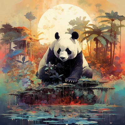 Panda Sunrise by David Loblaw framed canvas print