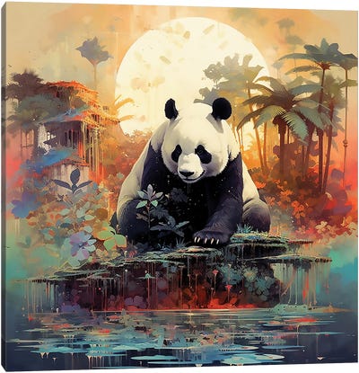 Panda Sunrise Canvas Art Print - David Loblaw